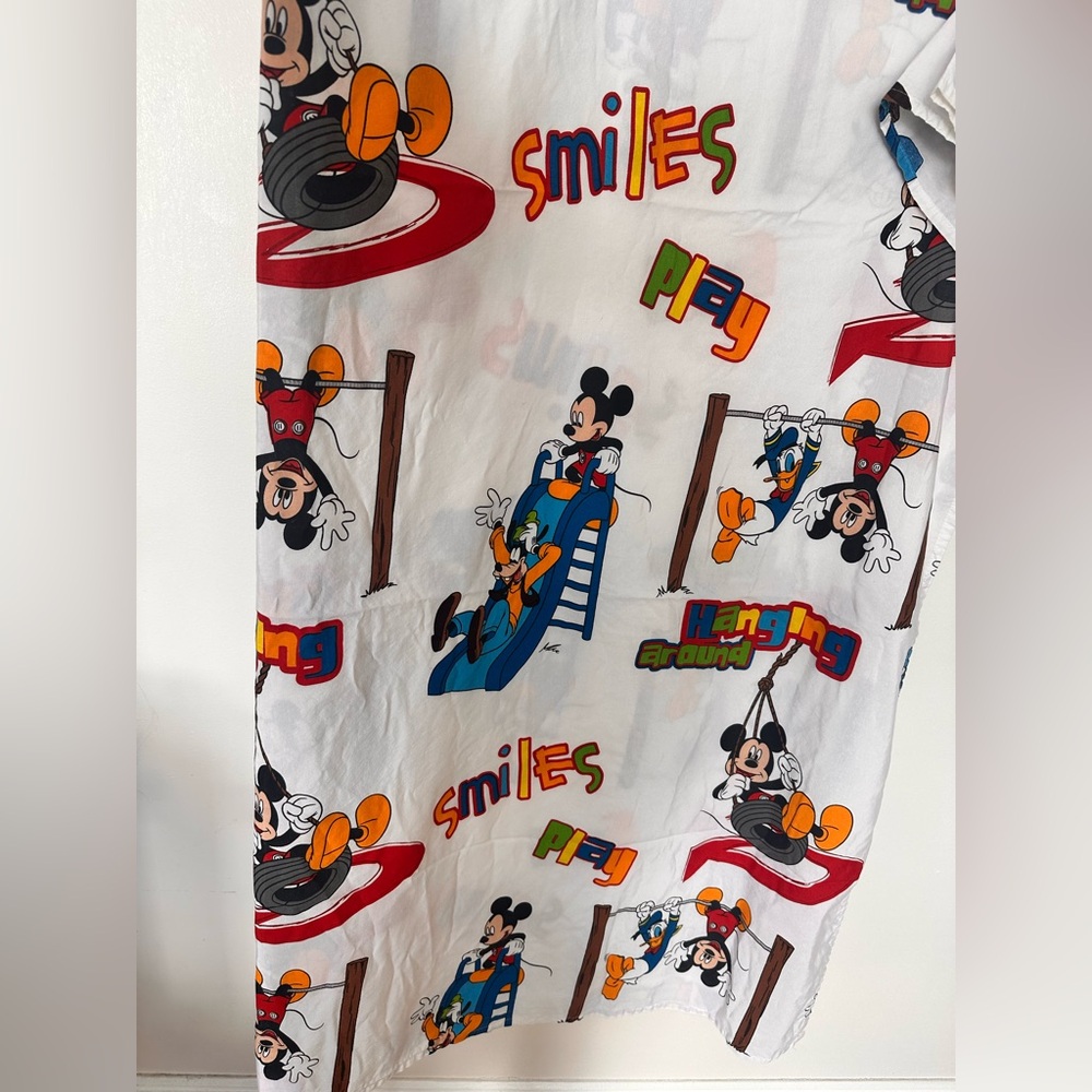 Vintage Disney Twin Flat Sheet – Mickey, Donald & Goofy Playground Theme